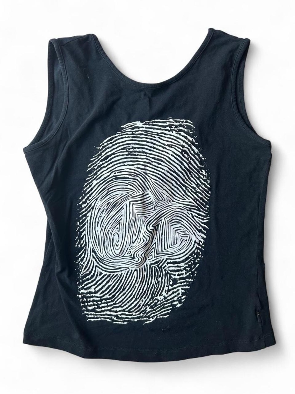 Black Sleeveless Tank Top with White Fingerprint Graphic